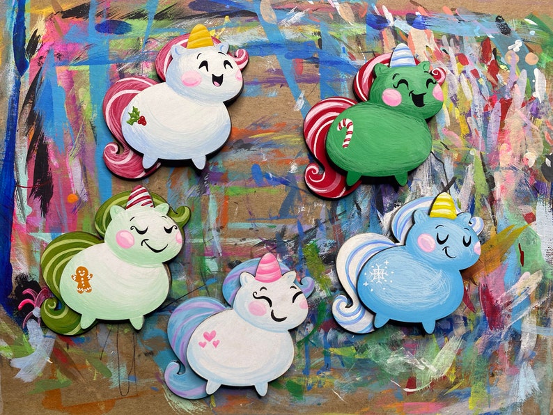 Wearable Art Hand Painted Art NEW*** Custom Chonky Unicorn BroochMagnet One-of-a-kind