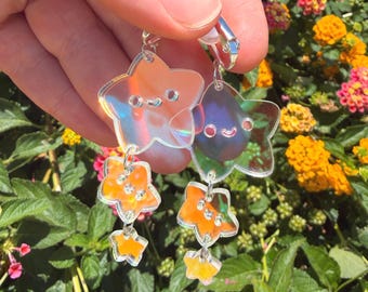 Iridescent Wishing Stars Earrings, Acrylic Dangle Earrings | Celestial Whimsical Jewelry by Sey Studios
