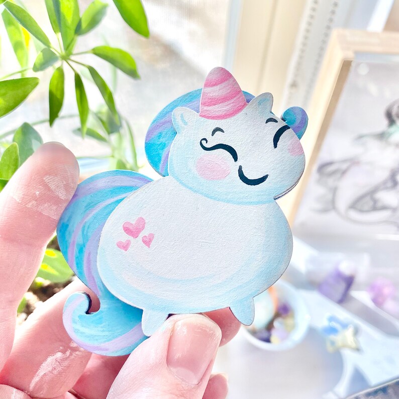Wearable Art Hand Painted Art NEW*** Custom Chonky Unicorn BroochMagnet One-of-a-kind