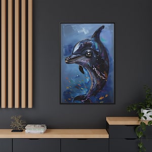 Abstrakte Malerei, Acrylfisch-Dekor-Wand-Kunst, Delphin, gerahmter Druck, mattes Bild, Ozean-Mustermalerei