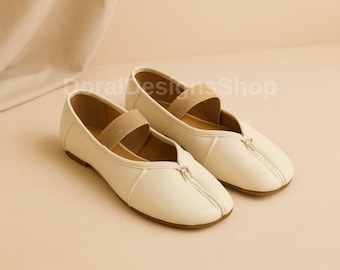 Eco-leer retro ballerina's met gespleten neus, Mary Jane-schoenen met enkele band en verstelbare riem, ballerina's in tabi-stijl, damesschoenen