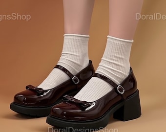 Vintage Mary Janes Women's Shoes | Black Square Toe Block Heels | Retro Bow Knot Casual Pumps | Classic Spring Autumn Chunky Fashion Heels