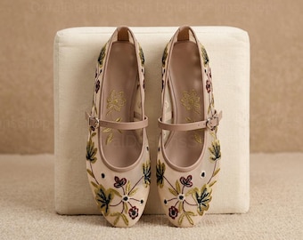 Embroidered Flower Mesh Ballet Flats | Breathable Mary Jane Shoes | Luxury Designer Casual Walking Flat | Lightweight Summer Slip On Buckle