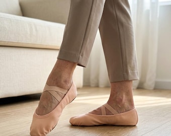 Ballet Shoes for Women & Girls, Canvas Dance Slippers, Elastic Strap Ballet Flats, Lightweight Practice Shoes for Dance