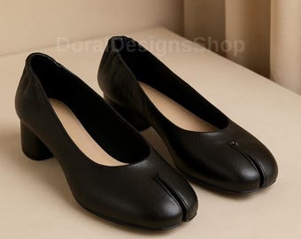 Women Eco Friendly Split Toe Ballet Flats, Vintage Foldable Tabi Style Shoes, Retro Inspired Flats in Brown White Black, Casual Footwear