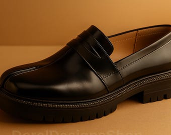Scarpe Mocassini Tabi In Vera Pelle Uomo – Punta Spaccata, Stile Casual, Colore Nero - Foto 3