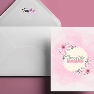 Carte Bonne Fête Maman à Imprimer | Carte Digitale Fête des Mères Rose Fleurie | Téléchargement Instantané Format A6