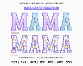 Mama Applique Embroidery Design, Varsity Letter Machine Embroidery File, 6 Sizes, Instant Download