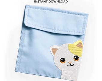 Cartoon Cat Pocket Embroidery Design, Machine Embroidery File, 4 Sizes 2.5"–5.5", Instant Digital Download