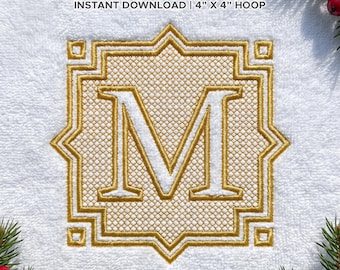 Präglat monogrambroderitypsnitt, handduksdesign, A-Ö 0-9 symboler, storlekar 7,5 cm och 10 cm, direktnedladdning