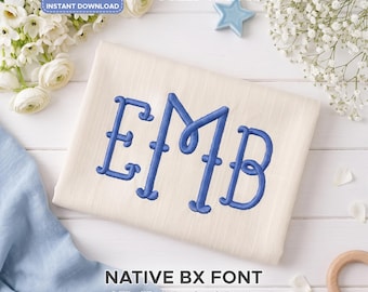 Fishtail Monogram Embroidery Font, Satin Stitch Alphabet, Scalable Native BX File, Wedding & Baby Gift