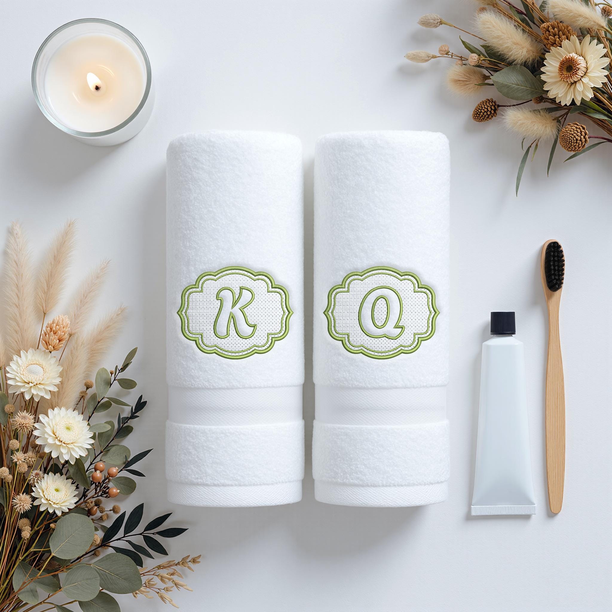 Embossed Script Monogram Embroidery Font, Scalloped Frame (digital ...