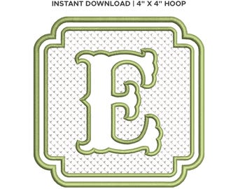 Embossed Square Royal Monogram Embroidery Font A–Z 0–9 Symbols for Towels, 2 Sizes 2.8" & 3.8", 4x4 Hoop, Knockdown Machine Embroidery File