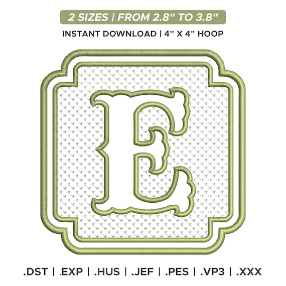 Embossed Square Royal Monogram Embroidery Font A–Z 0–9 Symbols for Towels, 2 Sizes 2.8" & 3.8", 4x4 Hoop, Knockdown Machine Embroidery File