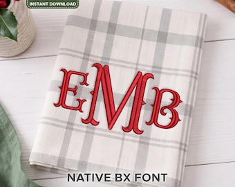 Royal Fishtail Monogram Embroidery Font, Satin Stitch Alphabet, Native BX File, Personalized Towels & Clothing