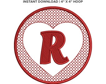 Valentine Heart Monogram Embroidery Design - Custom Letter A-Z 0-9, 3" & 4" Sizes, 4x4 Hoop Knockdown File