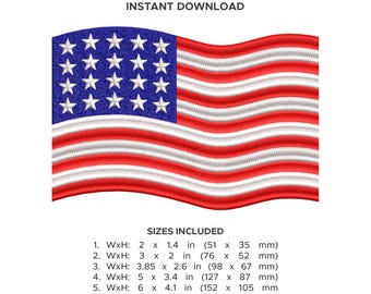 Waving American Flag Embroidery, Patriotic Design, US Semiquincentennial, 5 Sizes, Instant Download
