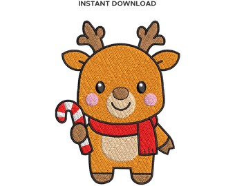 Christmas Reindeer Embroidery Design: Candy Cane Scarf (Sizes 2-4.5 inch, Digital Download)