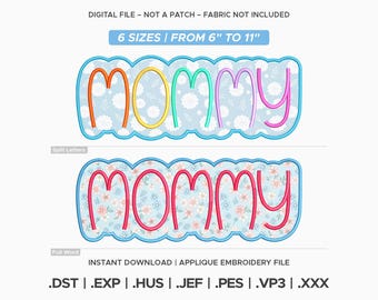 Mommy Applique Embroidery Pattern, Scalloped Digitized Design, 6 Sizes, Instant Download