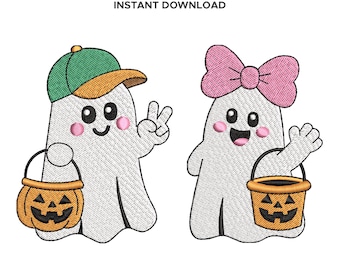 Halloween Ghost Embroidery Design, Boy and Girl, 7 Sizes (Instant Download)