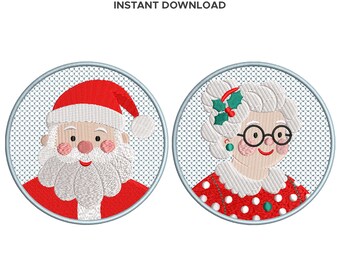 Weihnachtsmann und Mrs. Claus Stickdatei, Weihnachtsverzierung, digitaler Download (PES inklusive)