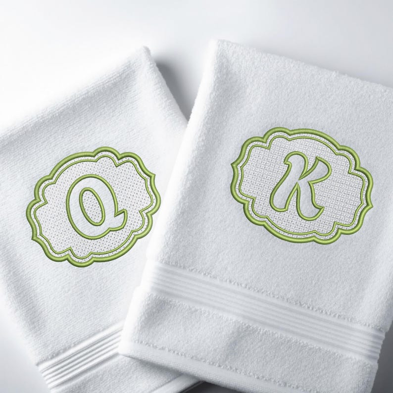 Embossed Script Monogram Embroidery Font, Scalloped Frame (digital ...