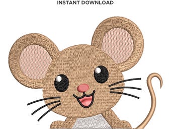 Cartoon Mouse Pocket Embroidery Design, Machine Embroidery File, 4 Sizes 2.5"–5.5", Instant Digital Download