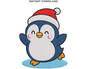 Christmas Penguin Embroidery Design: Santa Hat Machine Embroidery File (Digital Download, Sizes 2-4.5")