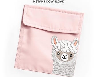 Cartoon Alpaca Pocket Embroidery Design: Machine Embroidery File, 4 Sizes 2.5"–5.5" (Digital Download)