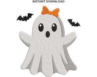 Coquette Ghost Embroidery Design, Halloween Machine Embroidery File, 7 Sizes 2"–5", Instant Digital Download