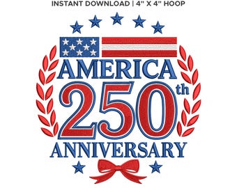 USA 250th Anniversary Embroidery Design, Patriotic Flag Laurel Emblem (Instant Download)