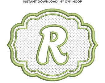 Embossed Script Monogram Embroidery Font, Scalloped Frame (Digital Download)