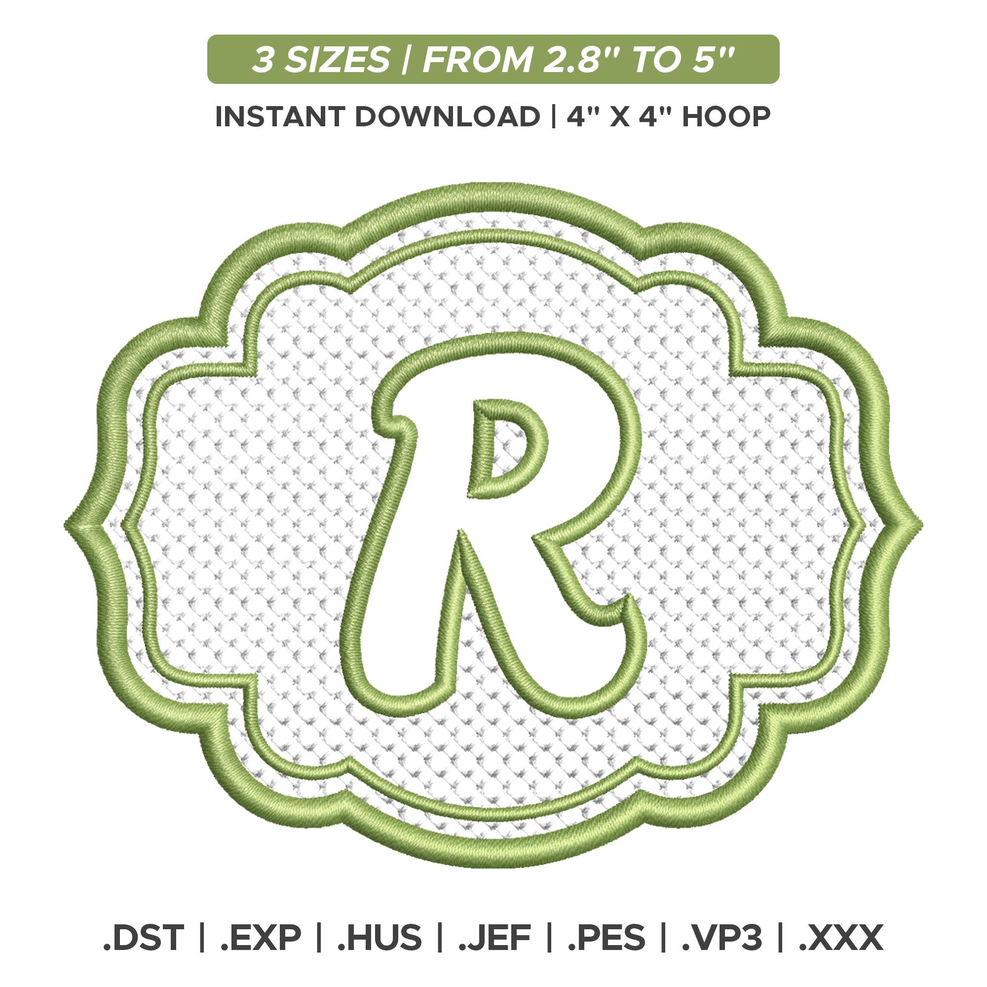 Embossed Script Monogram Embroidery Font, Scalloped Frame (digital ...