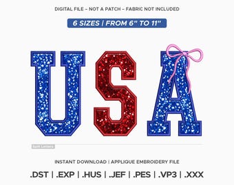 USA Applique With Bow, 250th Anniversary Patriotic Design, Varsity Americana, 6 Sizes