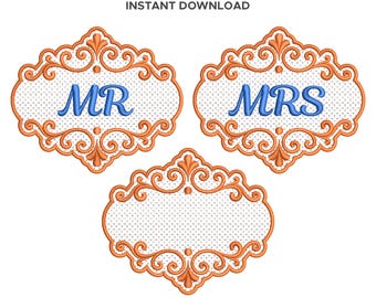 Mr & Mrs Wedding Embroidery Design, Decorative Monogram (Digital Download)