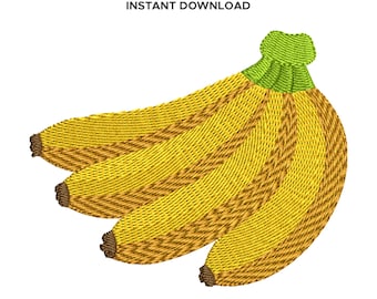Banana Embroidery Design: Tropical Fruit Motif , 6 Sizes 2"–4.5", Instant Digital Download