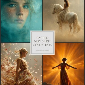 Può includere: Un collage di quattro immagini artistiche. In alto a sinistra, una donna con occhi blu e dettagli dorati. In alto a destra, una donna a cavallo di un cavallo bianco. In basso a sinistra, una donna con un abito floreale. In basso a destra, una donna con le braccia tese.