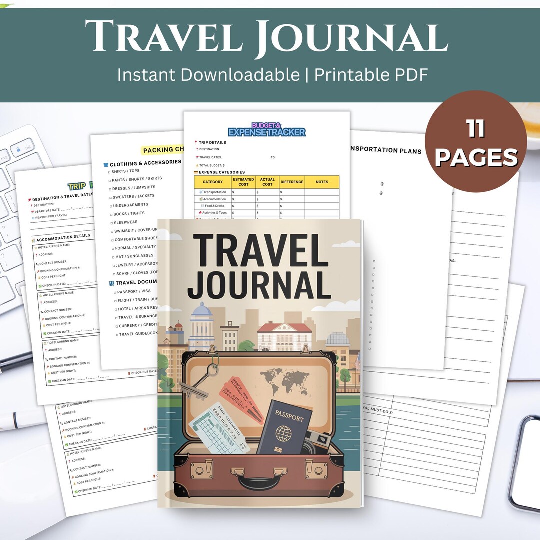 Travel Journal Printable PDF | Vacation Planner Trip Itinerary Daily Log Travel Memories Diary ...