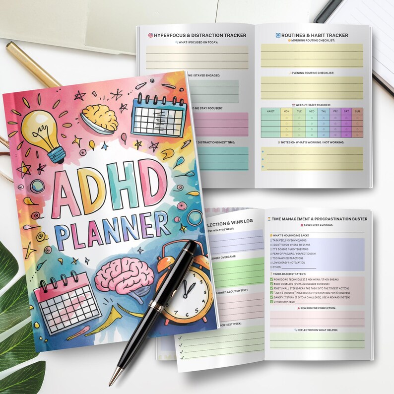 ADHD Planner Printable PDF | Focus Organizer Daily Schedule Executive ...