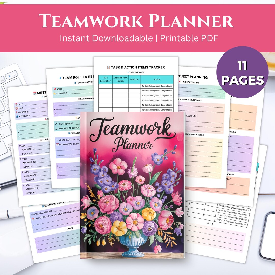 Teamwork Planner Printable PDF | Team Project Organizer Collaboration ...