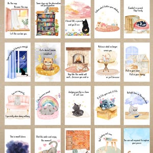 Cartes d'affirmation de soi imprimables | Citations sur les soins personnels pour chats | Jolies cartes de santé mentale | Art numérique de chat