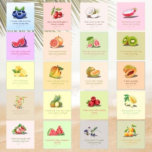 Tarjetas de Afirmaciones de Verano para Mujeres / Motivación Diaria con Temas Frutales / Imprimible de Bienestar Femenino / Autocuidado y Salud Emocional