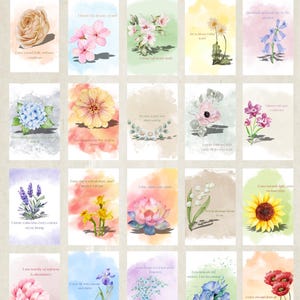 Affirmation Cards Printable | Floral Self-Care Deck | Calm Positive Quotes PDF | Mindfulness Motivation Cards | Mental Health Printable