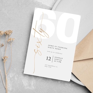 Elegant minimalistisk mall för 60-årsdagsinbjudan | Redigerbar digital inbjudan | Utskrivbar 60-årsdagsfest