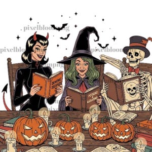 Retro ghost reading librarian Halloween, boo school design, Halloween teacher gift, sublimation PNG for library lovers, Digital Download