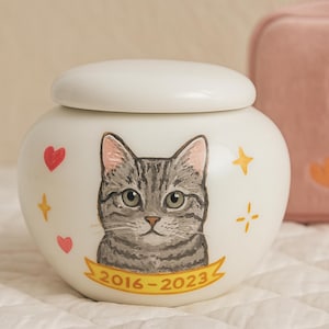 Urna personalizada para mascotas, pintada a mano, para gatos y perros pequeños. Frasco de cremación personalizado con retrato, nombre y fecha. Regalo conmemorativo único para mascotas.