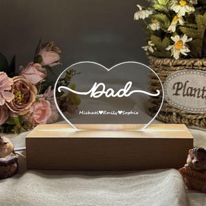 Custom Family Name Led Light, Father&#39;s Day Gift, Personalized Dad Name Night Light, First Father&#39;s Day Gift, Keepsake Gift, Custom Dad Gift