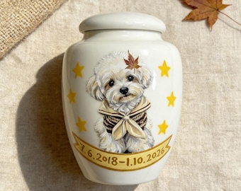 Hand-Painted Pet Memorial Urn: Custom Watercolor Dog or Cat Portrait