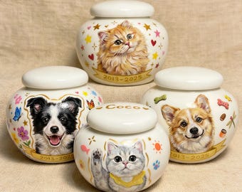 手描きのペットメモリアル骨壷 - 犬と猫の火葬記念品としてカスタマイズ