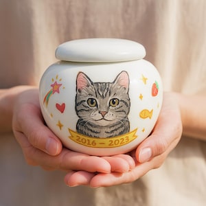 Urna memorial para animais de estimação pintada à mão – Vaso funerário personalizado com retrato de cachorro